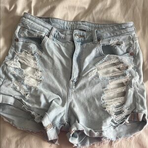 American Eagle Distressed Light Blue Denim Shorts